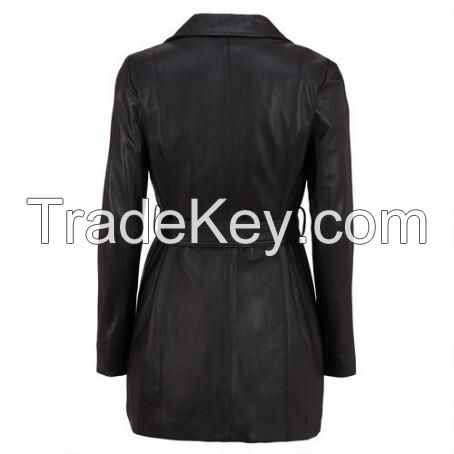 manufacturers long leather coat woman