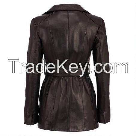 New product simple design women long real leather coat from manufacturer