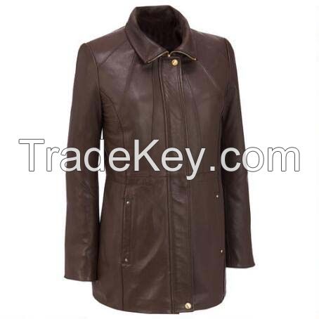 Winter Womens Long Warm PU Leather Sleeve Jacket Coat with belt
