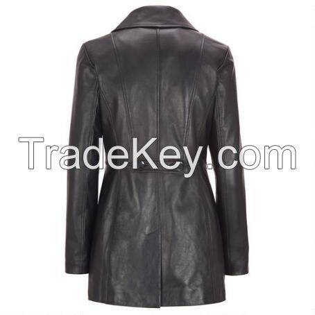 Real leather long coats with whole-hide fox fur collar