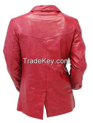 Burgundy colour Two Button  leather coat