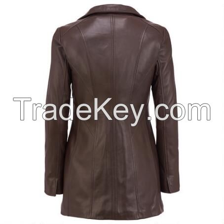 European women pure ivory white double PU skin straight long coat lady leather