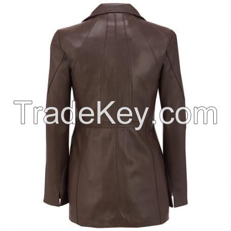 Winter Womens Long Warm PU Leather Sleeve Jacket Coat with belt