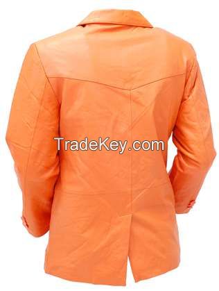 Mango/Orange Two Button leather coat