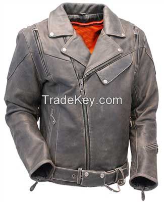 MENS BLACK REAL LEATHER MOTORCYCLE JACKET