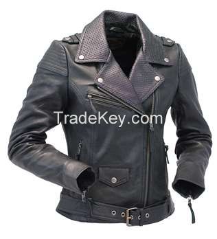 Stylish wholesale custom slim short zipper motorcycle women PU leather