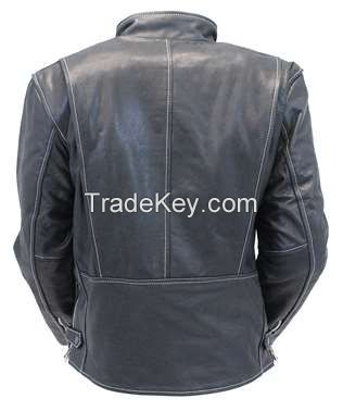 High quality motorcycle standing collar leather man jacket