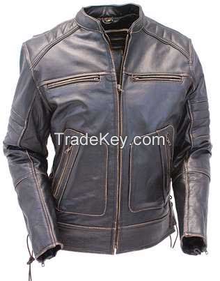 Western Style Trendy Men's Fashion Black Motorcycle Leather Jacket