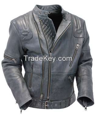 Latest factory design motorcycle pu mens leather jacket