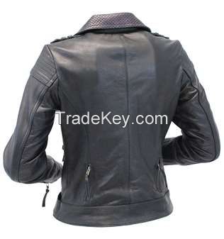 Stylish wholesale custom slim short zipper motorcycle women PU leather