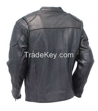 Fashion motorcycle men's genuine leather jacket with faux fur collar leather