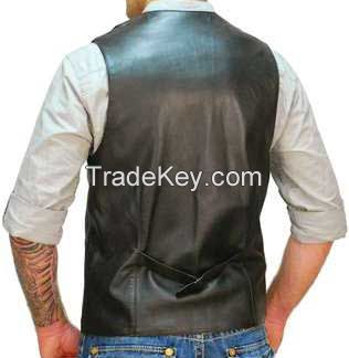 black leather motorcycle vest