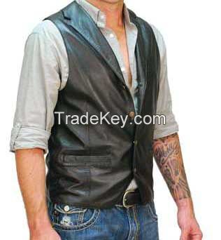 black leather motorcycle vest