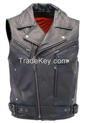 mens black leather vest