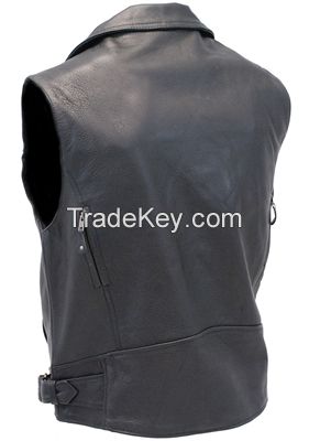 mens black leather vest