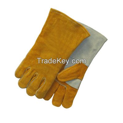 Yellow worker leather welding gloves