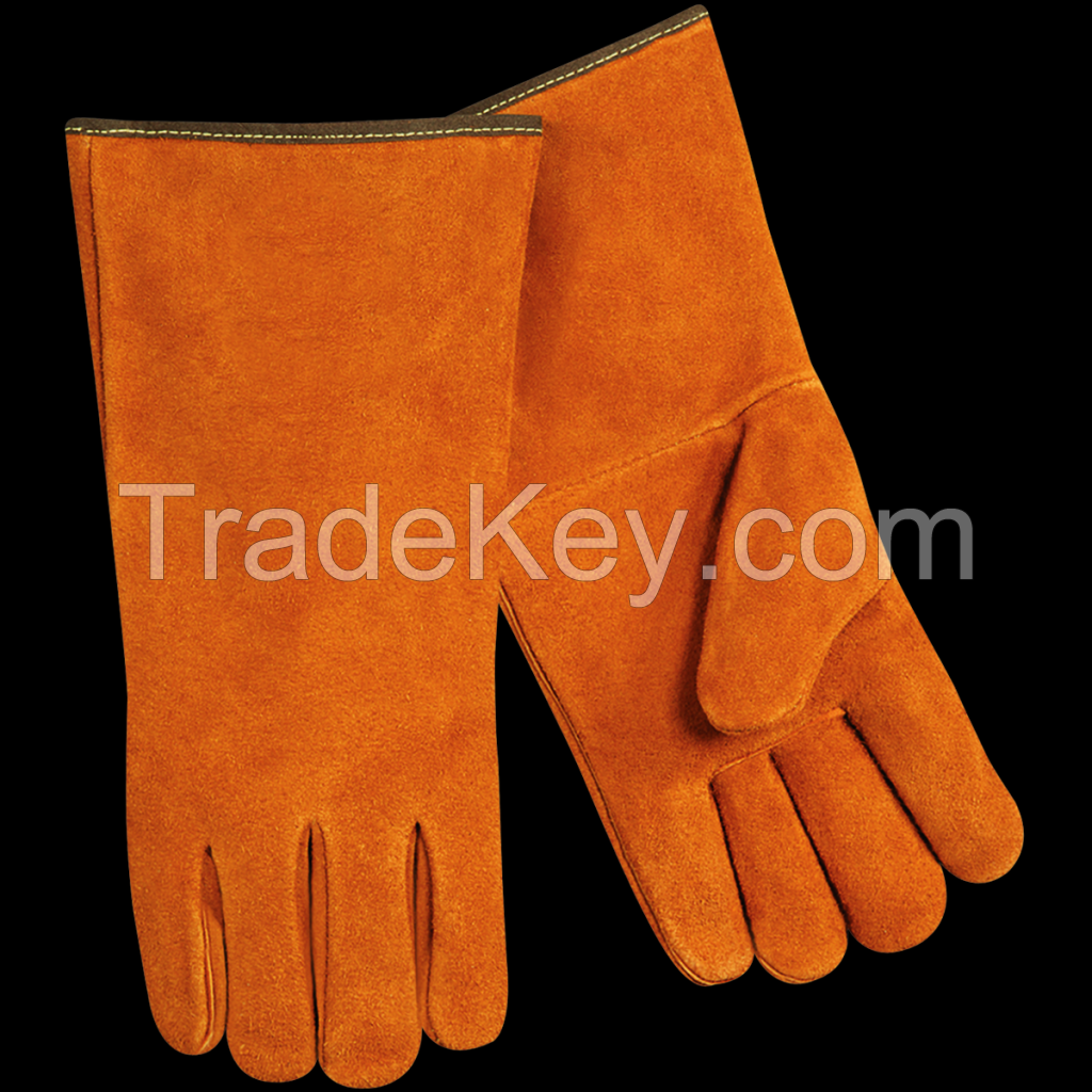 Long-Cuff Cowhide Split Leather Stick Gloves