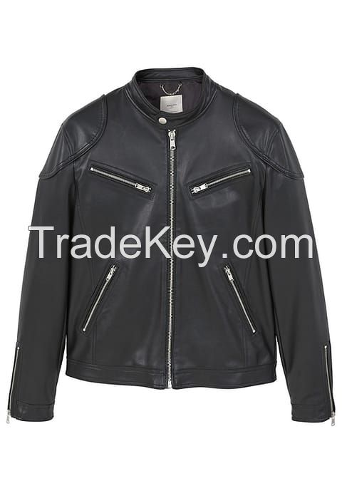 Shirt Collar Style Classic Leather Jacket