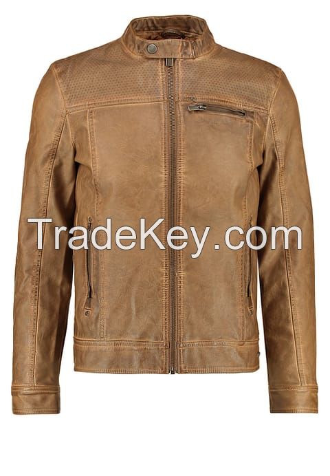 Manufacturer custom black simple mens casual leather jacket