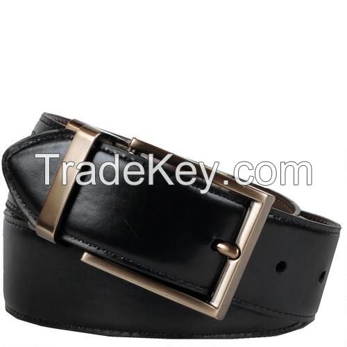 Strong Texture Full Grain Genuine Leather Men's Luxury Belt with Roll Double Prong Brass Buckle