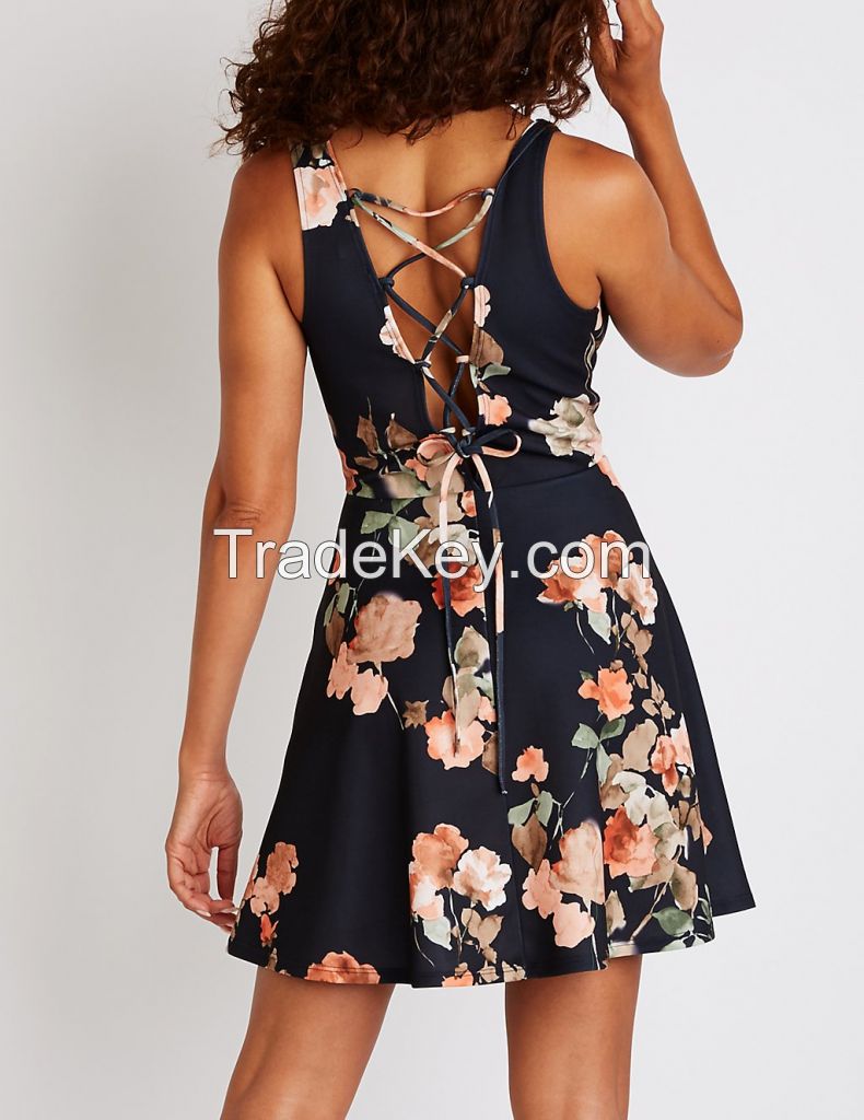 lace-up back skater dress