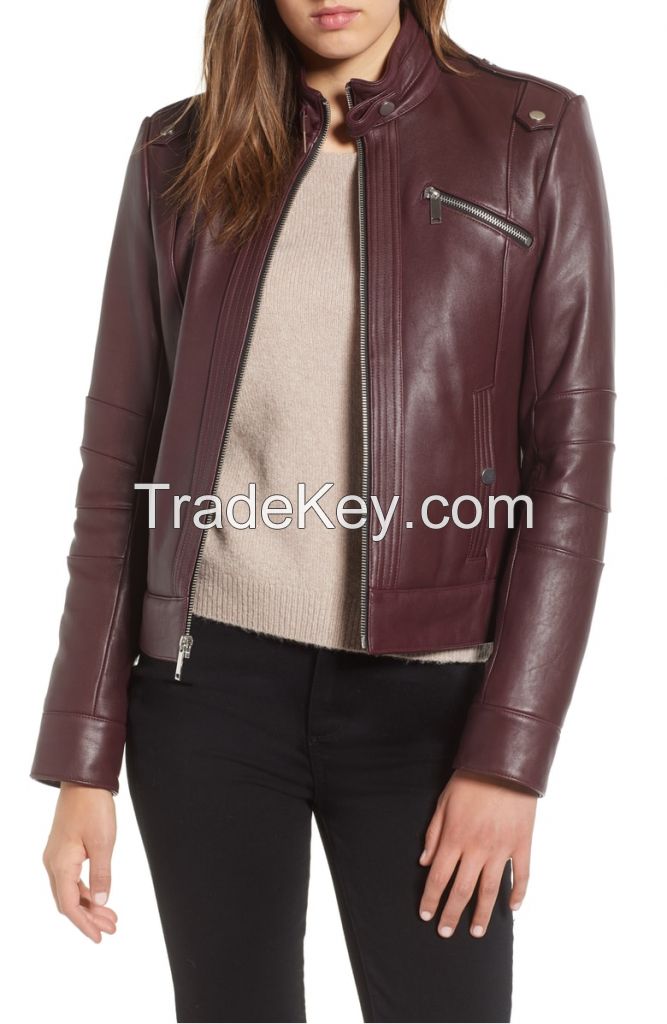 Chest zip pocket  leather  jacket