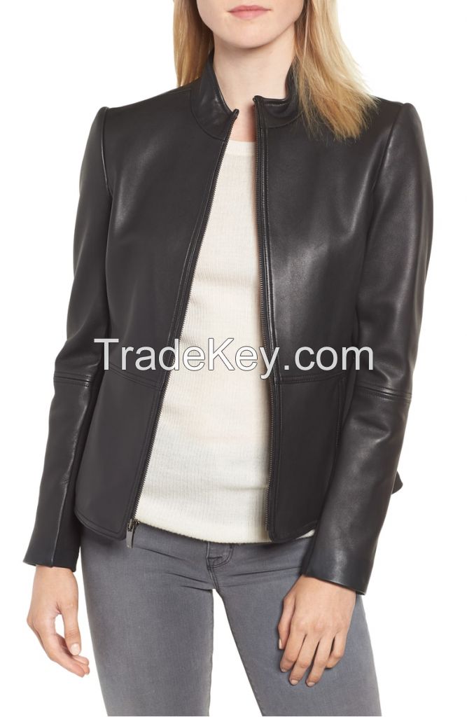 2018 black   leather women jacket