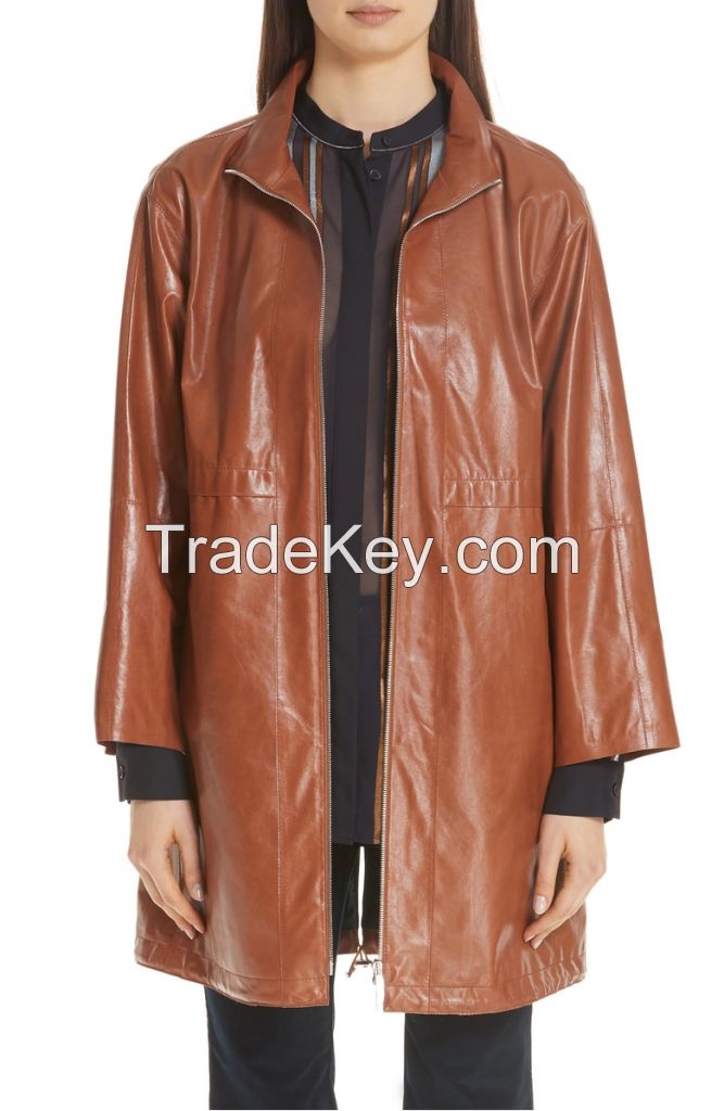 drop-shoulder    women  leather jacket