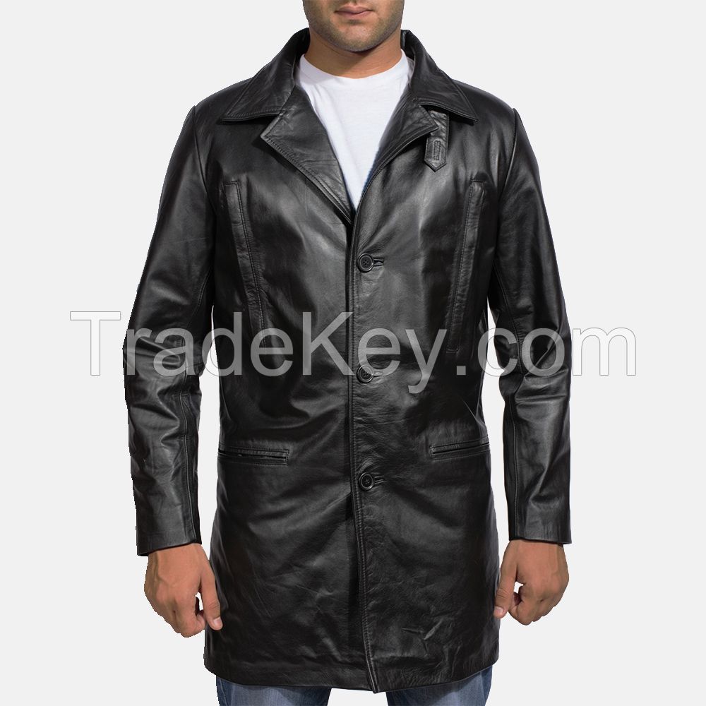 2018 black   leather long coat