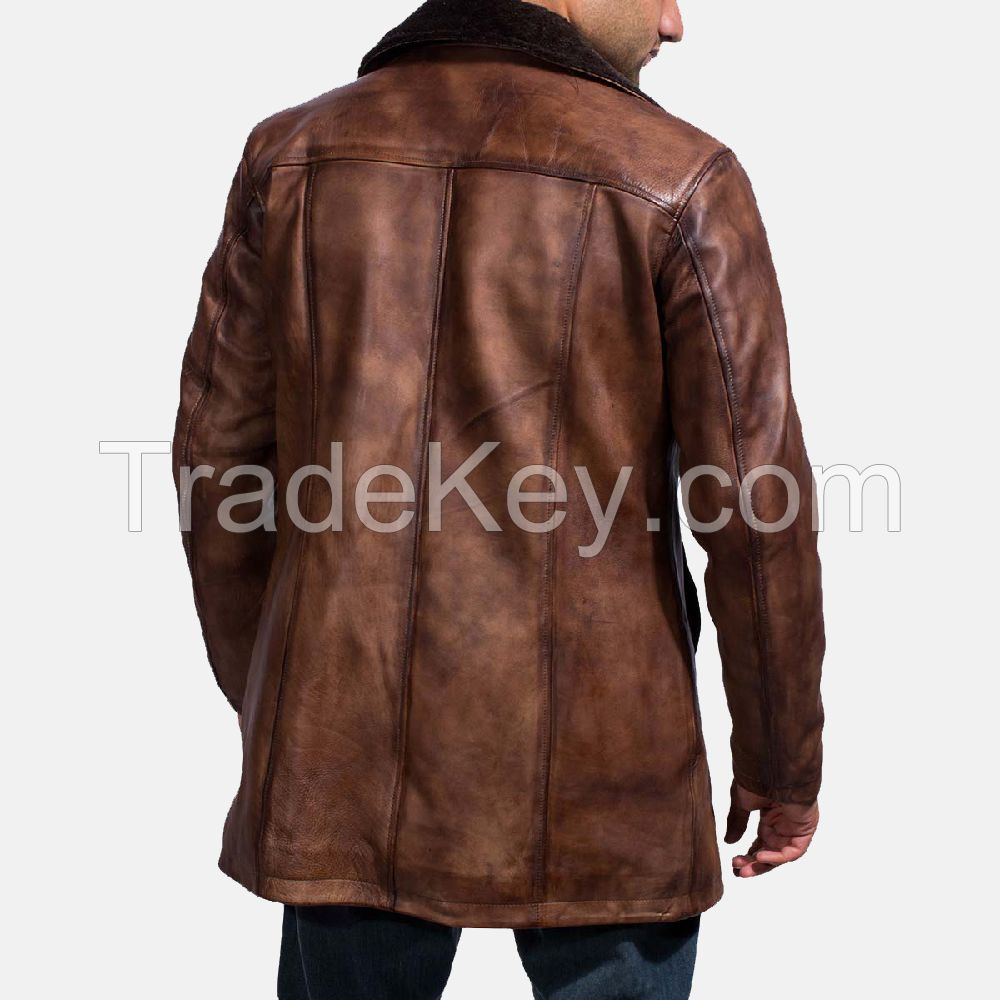 2018 brown leather long coat