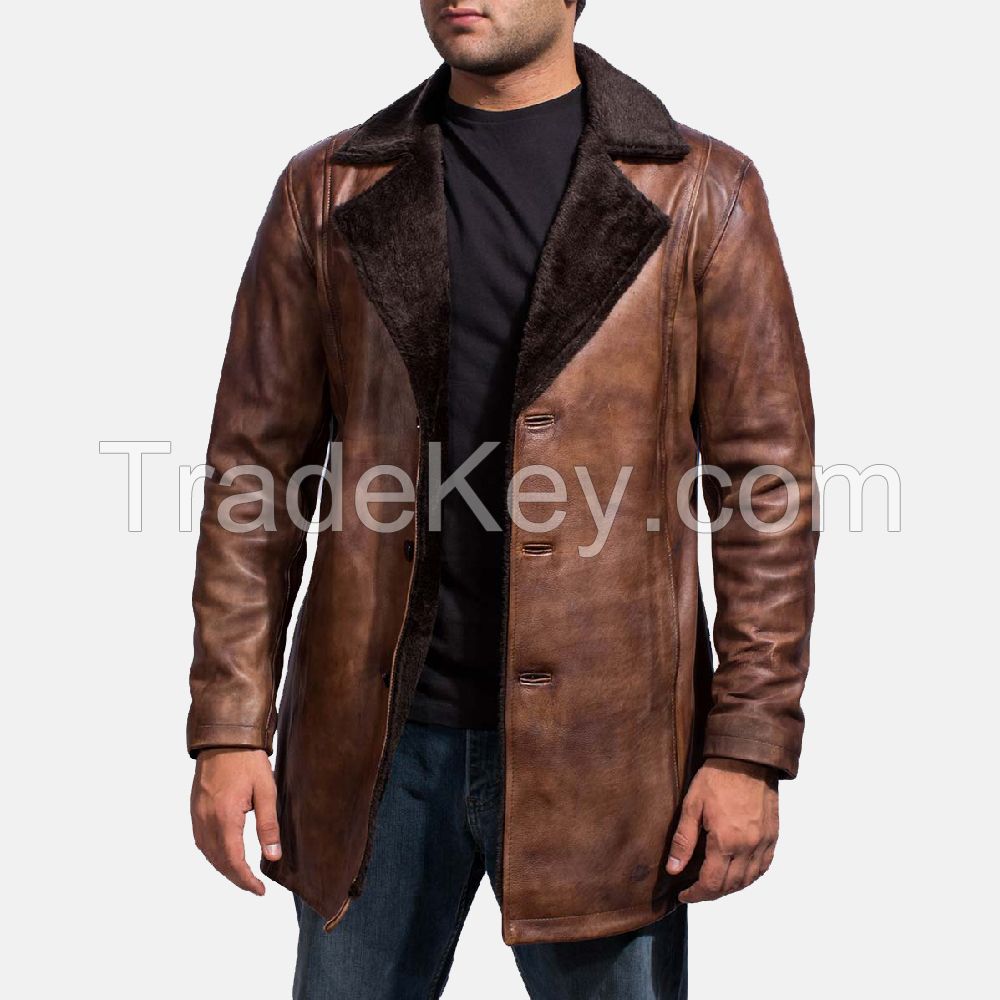 2018 brown leather long coat