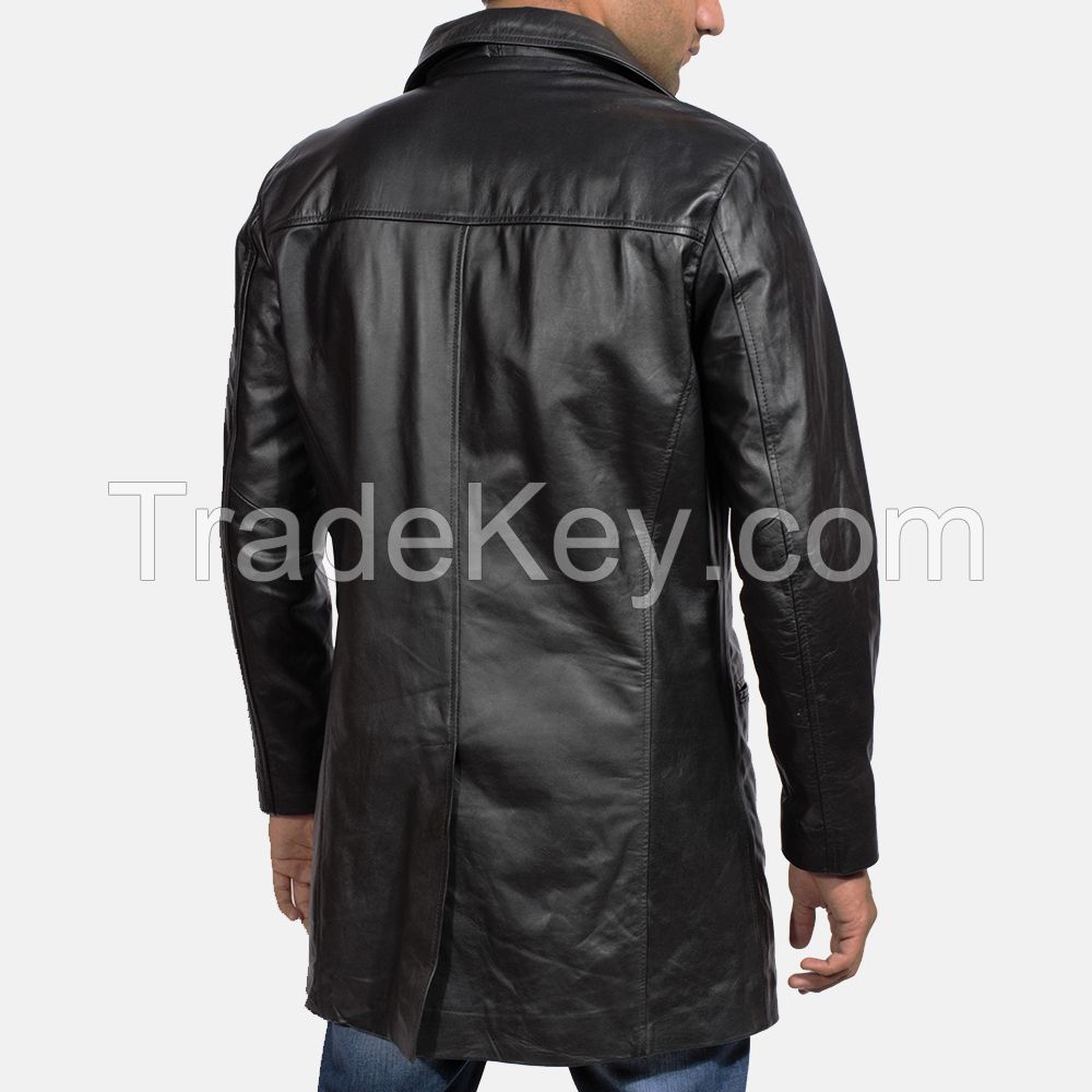 2018 black   leather long coat