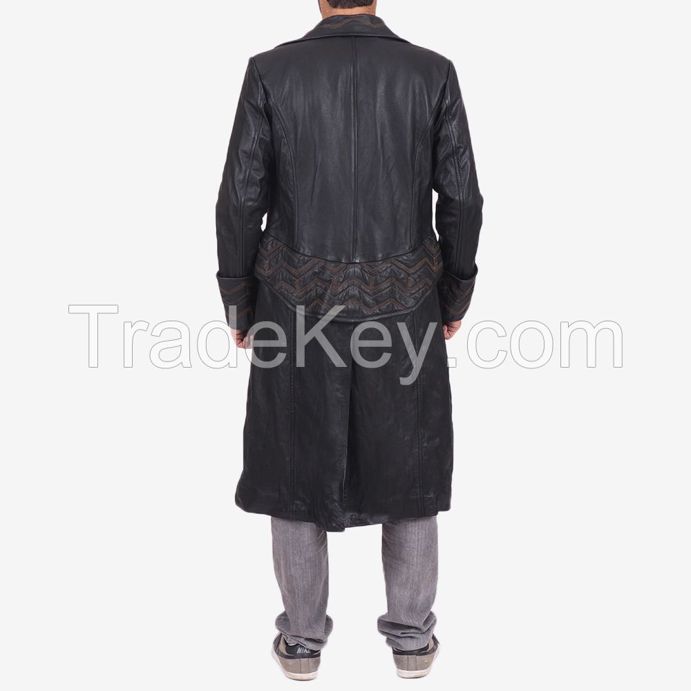 steam black leather long coat