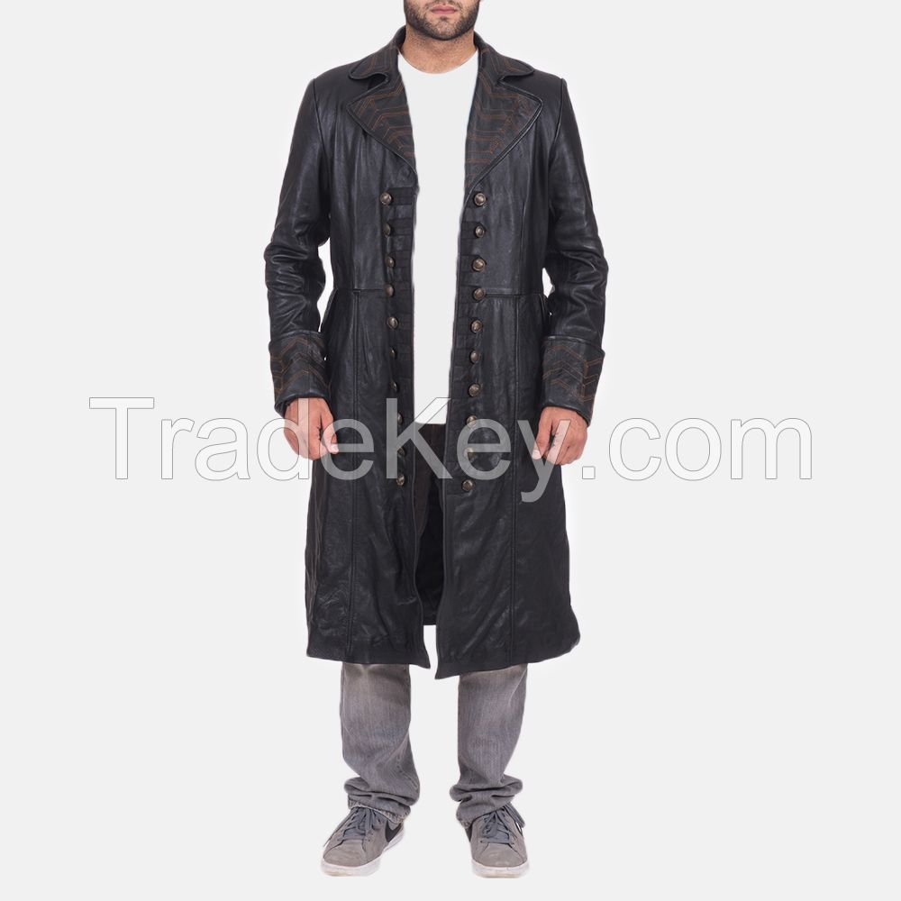 steam black leather long coat