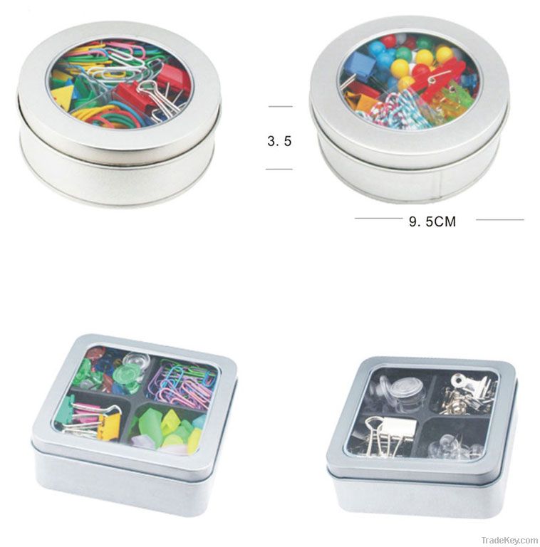 Thumbtack/Paperclip/binder clip Tin pack set