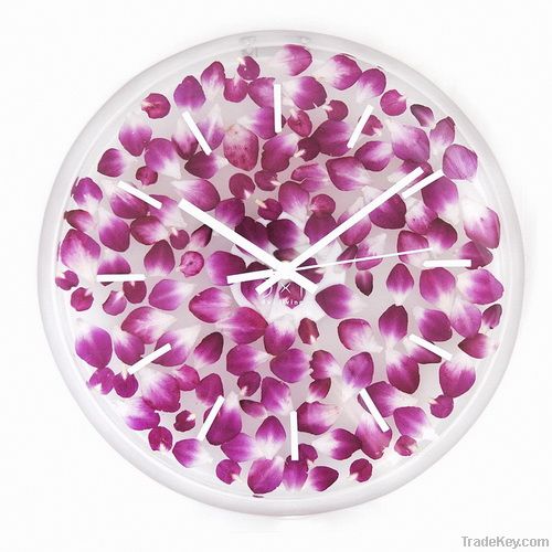 wall clock resin hand cast : orchid petals embed