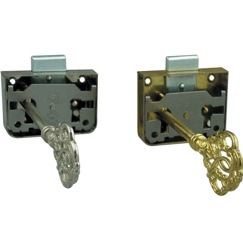 CUPBOARD LOCK WITH DECORATIVE KEY / TWO TURN CUPBOARD LOCK / BRASS CUPBOARD LOCK WITH LONG KEY / STEEL BLACK CUPBOARD LOCK