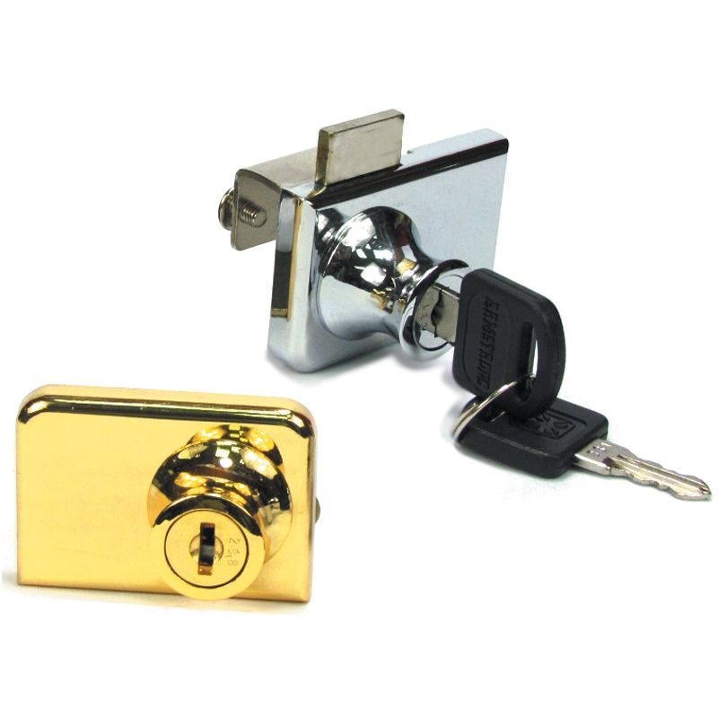 Glass Cabinet door lock/Glass Cabinet Door lock without boring hole With Boring Hole / 5- 8 mm Size Glass Bass Plated, GP, CP