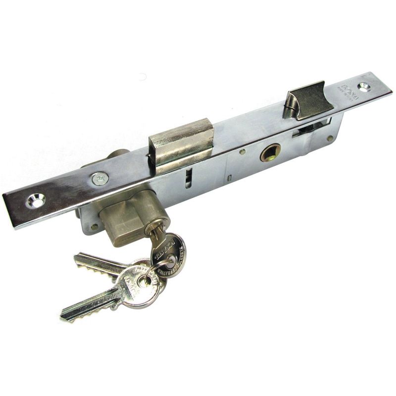 LOCK BODY FOR ALUMINUM DOORS /ALUMINIUM DOOR LOCK SINGLE TURN (DOMUS STYLE) WITH LATCH /ALUMINIUM DOOR LOCK CHROME AND SS FINISH