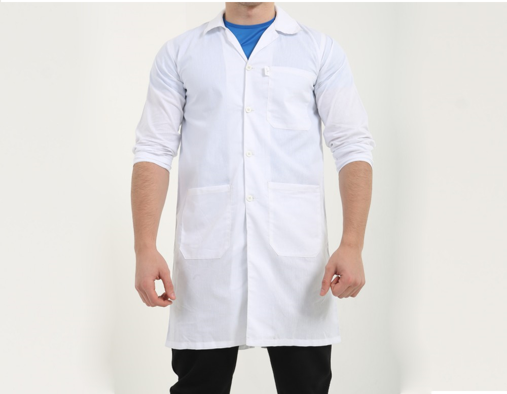 Poly Cotton Lab Coat / Sky Blue, Navy Blue & White Sky Blue, Navy Blue & White