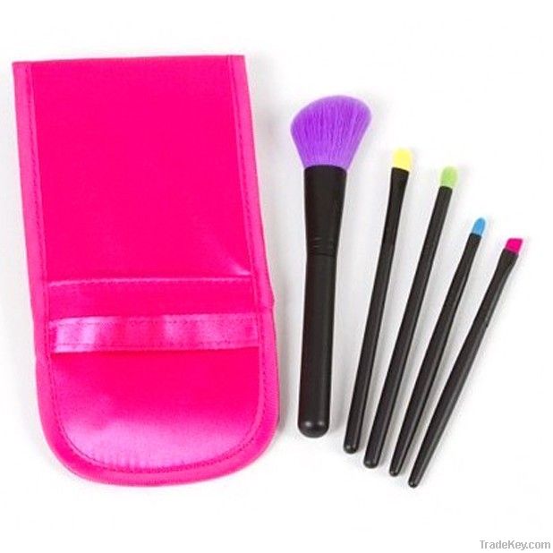 5pc Neon makeup brush set with coordinating bag