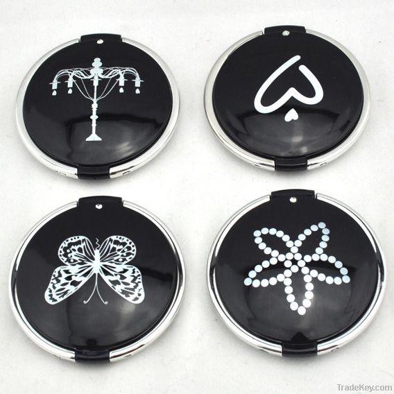 Deluxe black crystal metal compact mirror