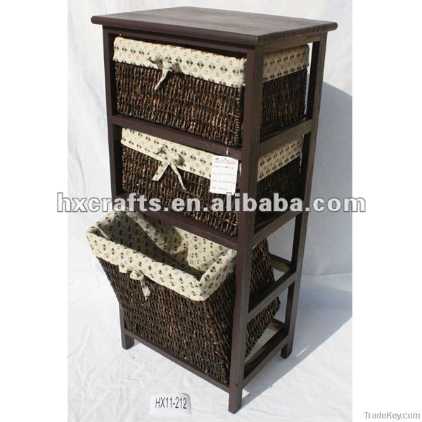 antique wooden storage cabinet with baskets for living room