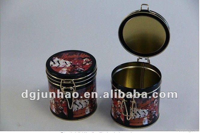 Round air-tight tea tin with wire closing system