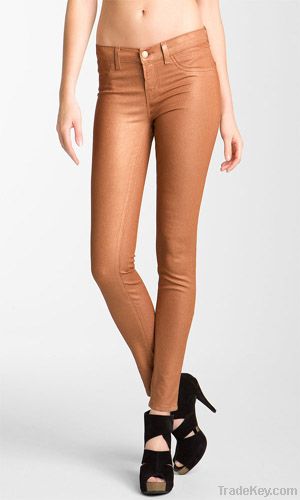 Copper Sparkle Pencil Leg Stretch Twill Leggings