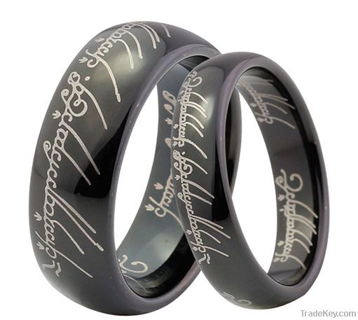 Tungsten Mens Black Lord LOTR Laser Engraved Band Ring