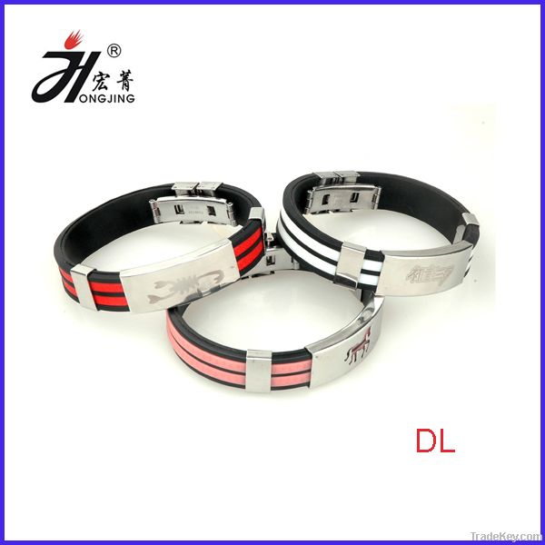 Fashion Silicone Bracelet with stainless steel