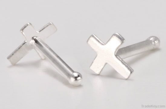 Nose Bone Sterling Silver with CROSS rings
