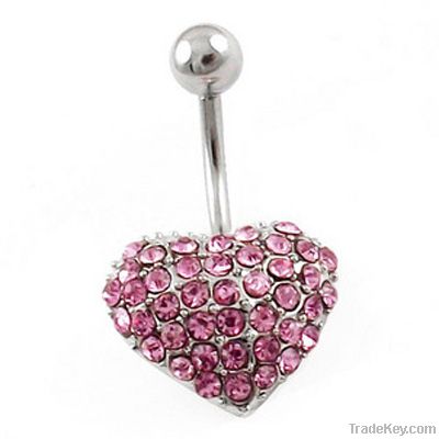 Glamour big heart gem body piercing jewelry navel rings