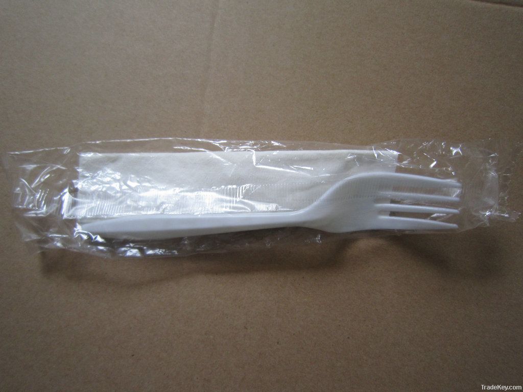 2pcs fork napkin kit plastic cutlery set